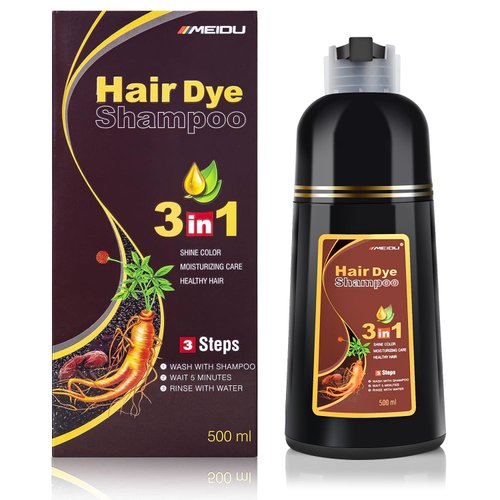 KINGMING Dark Brown Hair Dye Shampoo for Gray Hair 3 in 1 - Champu Con Tinte Para Canas- Herbal Ingredients Instant Color Shampoo Hair Dye for Women & Men 100% Coverage Shampoo 500ml【Dark Brown】