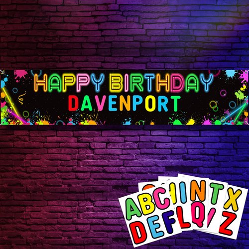 Pajean Customize Personalized Glow in The Dark Birthday Backdrop Custom Neon Banner Happy Birthday Party Decorations Make Your Own Glow Banner DIY Colorful Graffiti Banner Birthday Party Decor