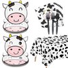 81 Pcs Cow Print Party Supplies, 40 Pcs Cow Shape Party Plates, 20 Cow Pattern Napkins, 20 Pcs Forks, 1 Pcs Cow Print Table Cover for Girl Boy Kid Birthday, Baby Shower, Farm Animal Theme Party