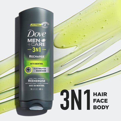 Dove Men+Care Post-Workout Body Wash For Men 3N1 Recharge With Menthol 18 oz