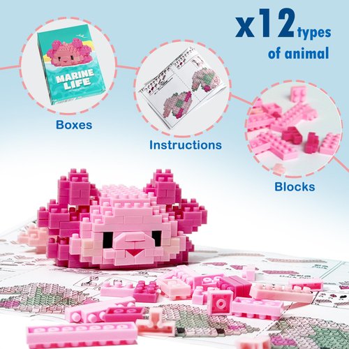 TENYEAH Party Favors for Kids, 12 Packs Mini Marine Animals Micro Building Blocks Set, Classroom Prizes, Small Toy Prizes, Goodie Bags, STEM Toys, Birthday Gift for Kids Ages 8-14+