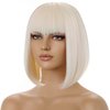 WTHCOS Blonde Wig with Bangs Short Straight Blonde Wig Short Blonde Wigs for Women Platinum Blonde Wig Bob Synthetic Wigs Daily Cosplay Party Wig with Wig Cap