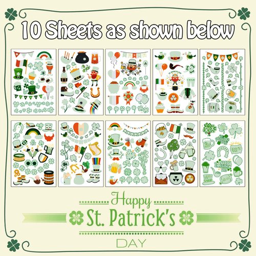 Partywind 200 Styles Luminous St Patrick's Day Temporary Tattoos for Kids Party Favors, Glow Saint Patrick's Day Accessories Decorations, Special Irish Shamrock Stickers for Kids (10 Sheets)
