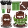 durony 144 Pieces Football Party Supplies Tableware Set Disposable Paper Plates and Napkins Forks Serve 24 Guests Football Table Buffet Decoration for Football Birthday Party Supplies