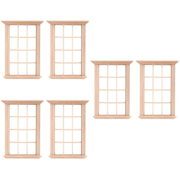 DOITOOL 6PCS Dollhouse Windows, 1: 12 Scale Miniature Dollhouse Furniture Window Frame, 12- pane Window Frame Model for Dolls Houses Decoration ( 4.52X3.26X0.79inch )