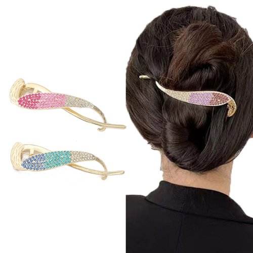 iRIIRIO 2pcs Women Hair Claws with Rhinestone French Style Twist Hair Barrette Non Slip Jaw Hair Clips for Girls Women