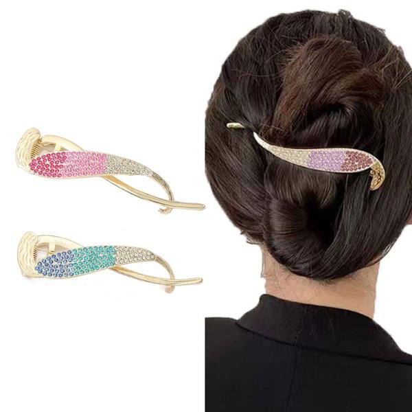 iRIIRIO 2pcs Women Hair Claws with Rhinestone French Style Twist Hair Barrette Non Slip Jaw Hair Clips for Girls Women