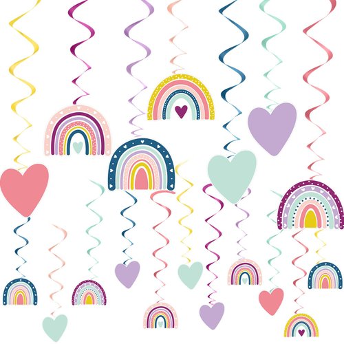 42 Pcs Rainbow Party Decorations Birthday Party Decorations Rainbow Theme Classroom Decor Wall Sunshine Streamers Rainbow Baby Shower Decor Ceiling Hanging Swirl Spirals (Cute Color)