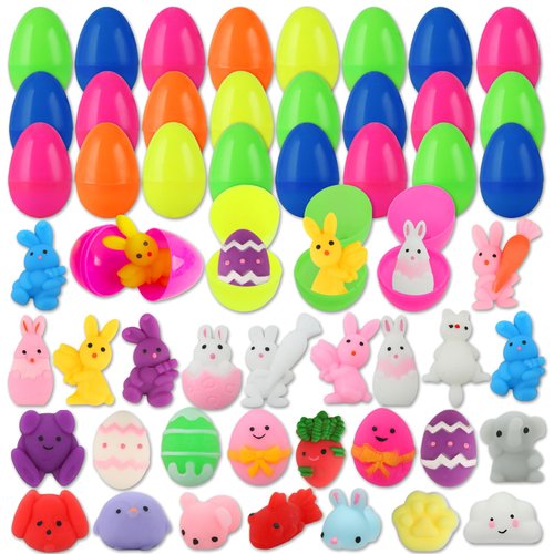 KINGYAO 28 Pack Easter Eggs with Mochi Squishy Toys Inside, Easter Basket Stuffers Egg Fillers Party Favors Gift for Kids Boys Girls Stress Relief Fidget Sensory Toys for Adults
