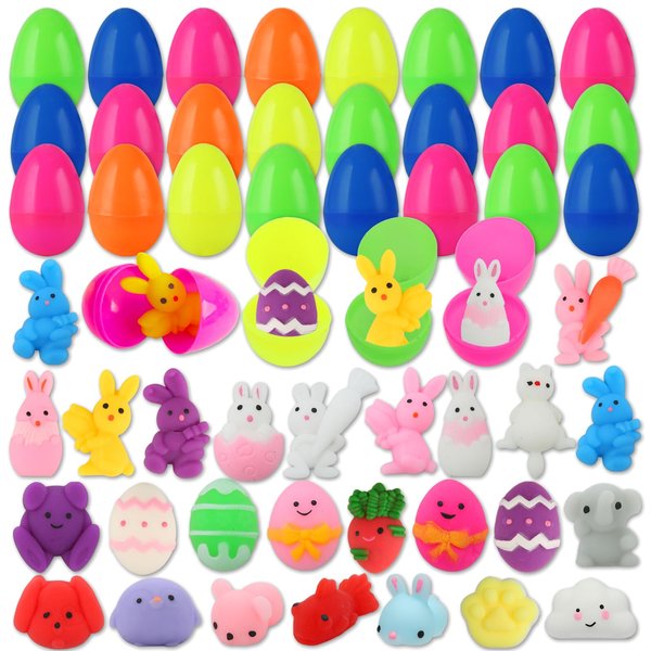 KINGYAO 28 Pack Easter Eggs with Mochi Squishy Toys Inside, Easter Basket Stuffers Egg Fillers Party Favors Gift for Kids Boys Girls Stress Relief Fidget Sensory Toys for Adults