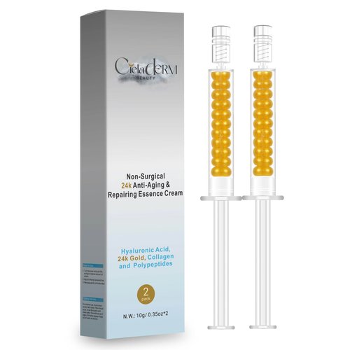 Under Eye 24K Gold Gel |Reduce Fine Lines, Dark Circles, Puffy Eyes, Undereye Bags| Advanced Night Anti Wrinkle Repair Eye Solution Gel-Cream | Facelift Essence Cream | 2 Syringe Pack