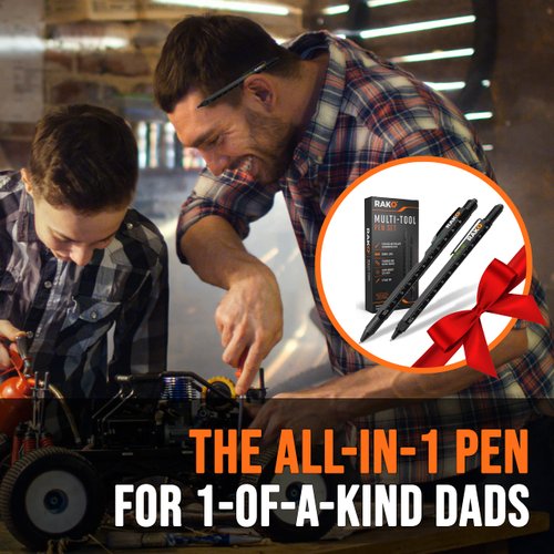 RAK 2-in-1 Multi-Tool Pen Set (2 Pack) Dad Gifts for Men - LED Tactical Pen Light, Stylus, Ruler, Level, Bottle Opener, Screwdriver, Ballpoint - Birthday Day Gifts for Him