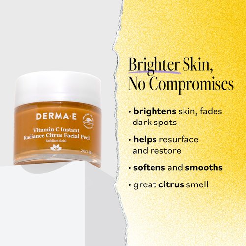 DERMA E Vitamin C Instant Radiance Citrus Facial Peel – Non-Abrasive Peel for Face and Neck - Skin Brightening Face Peel Resurfaces, Smooths and Rejuvenates Facial Skin, 2 oz