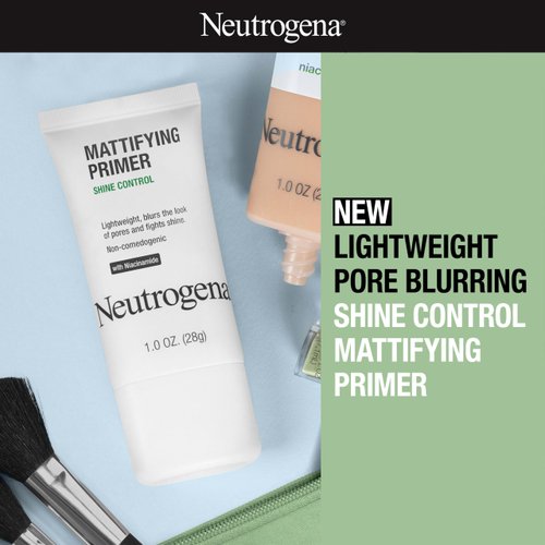 Neutrogena Mattifying Primer with Shine Control, Lightweight Pore Blurring Face Primer Blurs the Look of Pores & Helps Reduce Shine, Matte Primer with Niacinamide, 1 oz