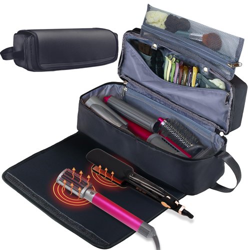 FAMOPLAY Hair Tools Travel Bag with Heat Resistant Mat Hair Styling Accessories Storage Case for Hair Dryer Flat Iron Straightener Curling Iron Haircare Accessories Travel Essentials for Women