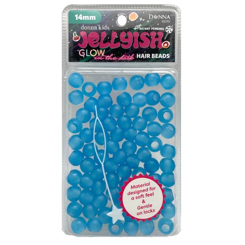 DONNA Kids Glow in The Dark Hair Beads – Squishy, Jellyish Twist 14MM Rubber Beads, Silicone Feeling, Hair Accessories for Kids, Beads Jewelry Making Kit DIY Hair Braiding, Blue Color 1PC