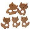 Arakierst 10pcs Organic Wood Fox Teether Pure Natural Animal Shape Beech Wooden Handmade Grasping Pattern DIY Pacifier Chain Pendant