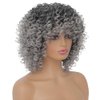 Dai Cloud Grey Afro Curly Wigs for Black Women Dark Roots with Bangs Wig Short Wave Kinky Synthetic Daily Use Wig
