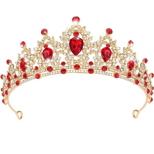 Crown, Rhinestone Wedding Crowns, Wedding Tiara Headband for Brides, Tiaras for Women Red Gold Crown Queen Birthday Crown Crystal Headband, Crown for Wedding Prom Birthday, Head Pieces for Women Fashion, Red Rhinestone Hair Accessories Jewelry Princess De