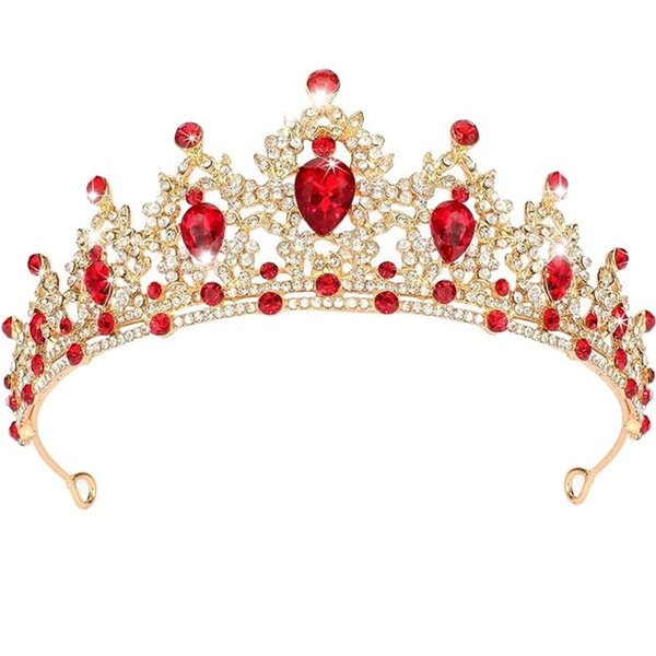 Crown, Rhinestone Wedding Crowns, Wedding Tiara Headband for Brides, Tiaras for Women Red Gold Crown Queen Birthday Crown Crystal Headband, Crown for Wedding Prom Birthday, Head Pieces for Women Fashion, Red Rhinestone Hair Accessories Jewelry Princess De