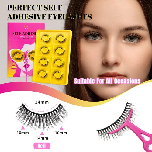 Self Adhesive Eyelashes Lash Clusters Reusable Adhesive Eyelashes,No Glue Needed,No Sticky Residue Lashes with Tweezers For Diy lashes Extension At Home By WLFRHD(Bell,D-Mix11-15mm Kit)