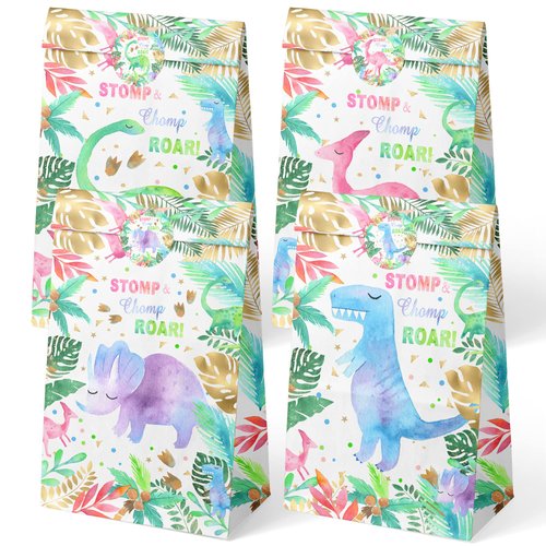 HaPiBiDesign Girls Dinosaur Birthday Party Favors, Pink Dino Party, Girls Dinosaur Theme Birthday Party Supplies (DINOSAUR BAGS)