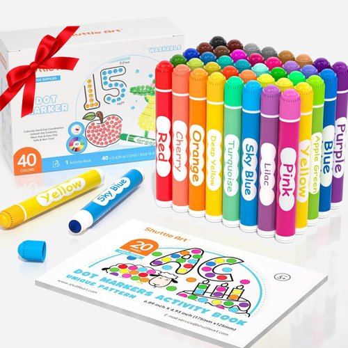 Shuttle Art Dot Markers, 40 Colors Washable for Toddlers with Free Activity Book, Bingo Daubers Supplies for Kids Preschool Children, Non Toxic Water-Based Dot Art Markers
