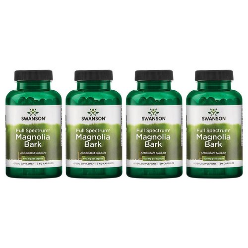 Swanson Magnolia Bark - Herbal Supplement Traditionally Used to Promote Nervous System & Digestive Health Support - May Promote Respiratory Health & Stress Support - (60 Capsules, 400mg Each) 4 Pack