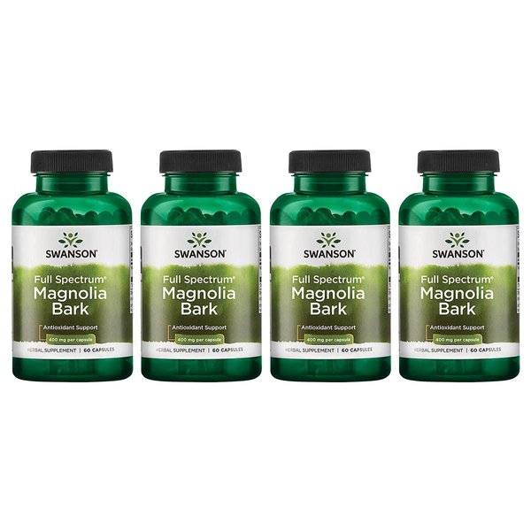 Swanson Magnolia Bark - Herbal Supplement Traditionally Used to Promote Nervous System & Digestive Health Support - May Promote Respiratory Health & Stress Support - (60 Capsules, 400mg Each) 4 Pack