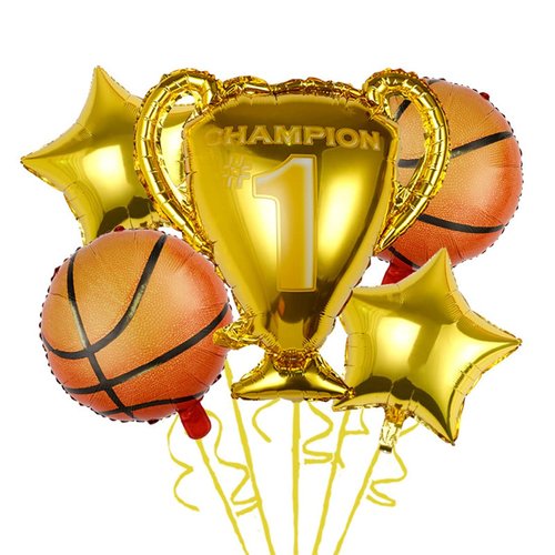 Morndew 5 PCS Basketball Golden Champion Trophy Five-pointed Star Foil Balloons for Birthday Party Baby Shower Wedding Party Celebration Party Decorations