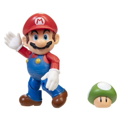 Super Mario Action Figure 4 Inch Mario Collectible Toy with 1 Up Mushroom Accessory