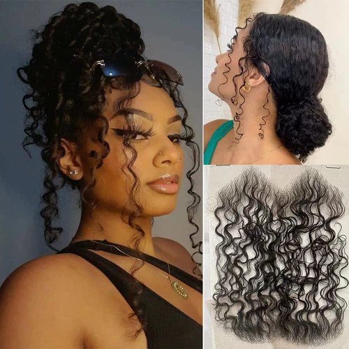 JZhair HD Swiss Lace Baby Hair Edge Stripes Real Human Hair Curly Baby Hair More Natural for Women Reusable Swiss Lace Hairline Baby Hair Curly Natural Color 4Pcs