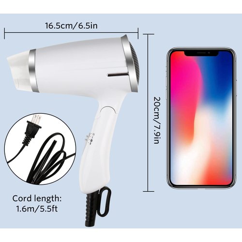 Travel Hair Dryer 1200W Folding Handle Lightweight Blow Dryer,Smart Portable 3 Heat Settings Professional Compact Hair Dryer,Fast Drying for Women