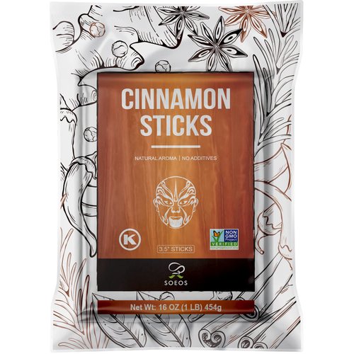 Soeos Cinnamon Sticks, Cinnamon, Cinnamon Sticks Whole, 100% Raw, Non-GMO, Kosher Certified, Cinnamon Seasoning Spice for Coffee, Baking, Cooking and Beverages 16 oz (454g)