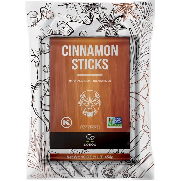 Soeos Cinnamon Sticks, Cinnamon, Cinnamon Sticks Whole, 100% Raw, Non-GMO, Kosher Certified, Cinnamon Seasoning Spice for Coffee, Baking, Cooking and Beverages 16 oz (454g)