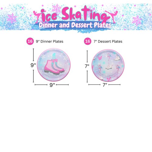 Ice Skating Party Dinner and Dessert Plates (32 Pieces for 16 Guests) - Ice Skating Birthday Party Decorations, Winter Skates Party Supplies, Winter Onederland, Ice Skating Party for Girls, Skating