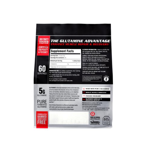 Inner Armour Pure Glutamine Powder – Post Workout Recovery – Muscle Growth – Immune System Function - Fast Dissolving, Flavor-Free, Vegan-Friendly Fitness Supplement - 300 gr or 60 Servings