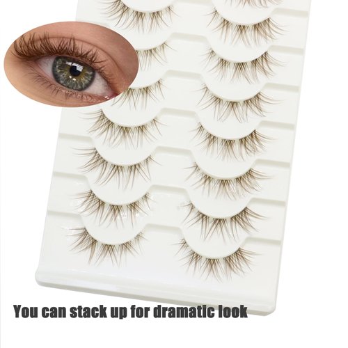 DAODER Brown Mink Lashes Natural Look Clear Band Cat Eye Strip False Eyelashes Brown Wispy Eyelashes 13mm Short Anime Lashes Reusable Light Eye Lashes Pack 10 Pairs(Brown Cat Eye)