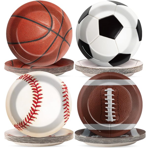 80Pcs Sports Themed Birthday Party Supplies All Star Party Plates 7" Baseball Football Soccer Basketball Dinnerware Paper Plates Superstar Disposable Plates for Boy Birthday Party baby shower Decor