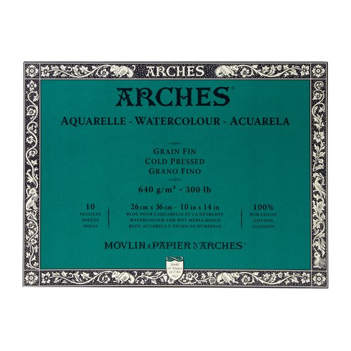 Arches Watercolor Block 10x14-inch Natural White 100% Cotton Watercolor Paper - 10 Sheets of Arches 300 lb Watercolor Paper Cold Press - Watercolor Paper Block for Gouache Ink Acrylic and More