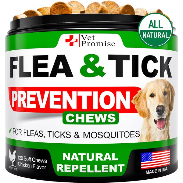 Flea and Tick Prevention for Dogs Chewables - All Natural Dog Flea & Tick Control - Flea and Tick Chews for Dogs - Oral Flea Pills for Dogs Supplement - All Breeds and Ages - Made in USA - 120 Tablets