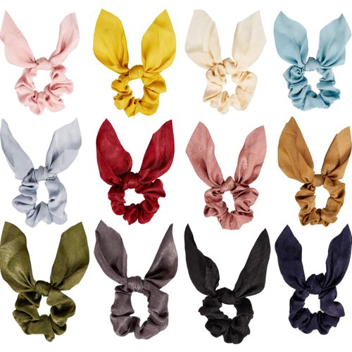 Yaomiao 12 Pieces Scrunchie Bows Bunny Ear Scrunchies Scrunchies for Hair Bow Silk Bowknot Scrunc...