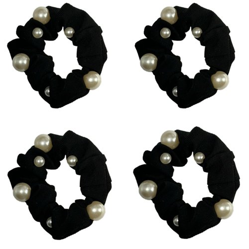 Maleeha21 4 PCS Scrunchies for Hair, Elastic Hair Bands, Girls Hair Accessories Hair Accessories for Women Hair Scrunchies for Women’s Hair, All Hair Types, Hair Scrunchie with Pearls. (black)