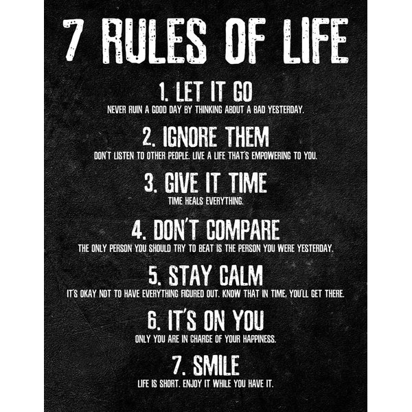 HoneyKICK 7 Rules of Life Motivational Poster, 11 x 14 Inches Unframed, Printed on Premium Cardstock Paper