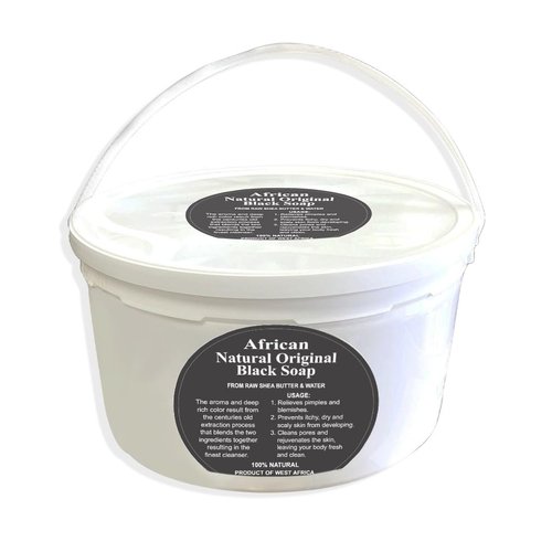 HERBOGANIC Raw African Black Soap Paste - Natural Exfoliating Cleanser for Face and Body –with benefits of Moisturizing Shea Butter - Traditional African Black Soap paste Formula - (5 LB Bucket)