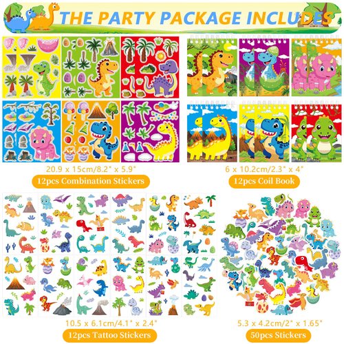 LSJDEER Dinosaur Party Favors, Dinosaur Birthday Decorations, Dinosaur Gifts Bags Keychain Mini Notepad Stickers Bracelets for Dinosaur Party Supplies Kids Boys Girls