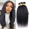 1B Yaki Straight Bundles Human Hair Color 1B Kinky Straight Bundles 8a Grade Double Weft Brazilian Remy Hair Weave Extensions Soft and Silky for Black Women (26 28 30 inch 3 Bundles)