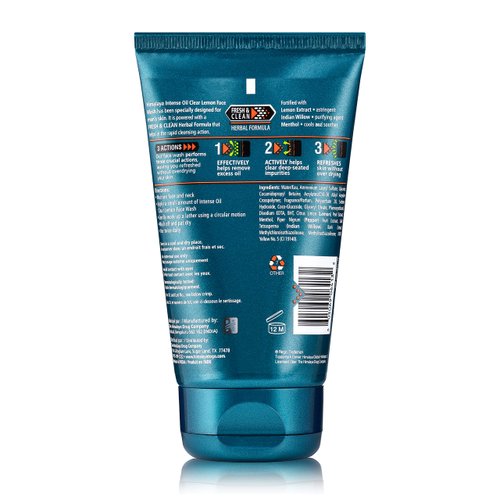 Himalaya Men's Intense Oil Clear Lemon Face Wash, Deep Cleaning Daily Facial Cleanser, Non-Drying, For Normal to Oily Skin, 3.38 oz