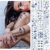 30 Sheets Semi-Permanent Tattoos for Women Girls Kids Realistic Waterproof Temporary Tattoos Crown Floral Rose Dark Blue Fake Tattoos, Lasting 1-2weeks Tiny Tattoo Stickers