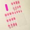 ANDGING French Tip Press on Nails Pink White Square Medium Fake Nails Glue on Nails with Ribbon Hearts Pearl Design False Nails with Glue Gel Women 24Pcs Acrylic Stick on Nail for Wedding AL88U9